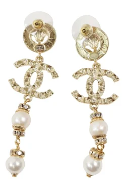 Metal Glass Strass Pearly White Crystal Earrings