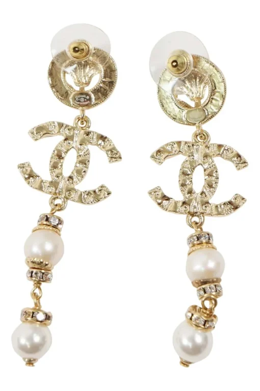Metal Glass Strass Pearly White Crystal Earrings