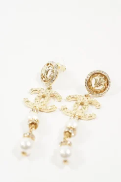 Metal Glass Strass Pearly White Crystal Earrings