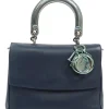 Metallic blue and navy leather mini Be Dior top handle bag with detachable shoulder strap
