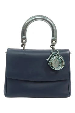 Metallic blue and navy leather mini Be Dior top handle bag with detachable shoulder strap