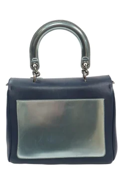 Metallic blue and navy leather mini Be Dior top handle bag with detachable shoulder strap