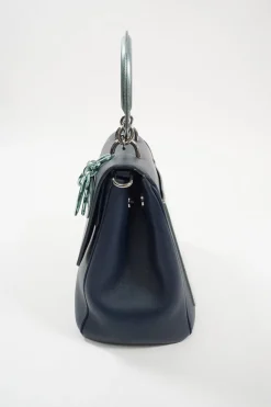 Metallic blue and navy leather mini Be Dior top handle bag with detachable shoulder strap