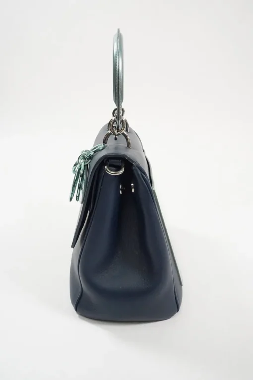 Metallic blue and navy leather mini Be Dior top handle bag with detachable shoulder strap