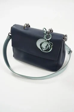Metallic blue and navy leather mini Be Dior top handle bag with detachable shoulder strap