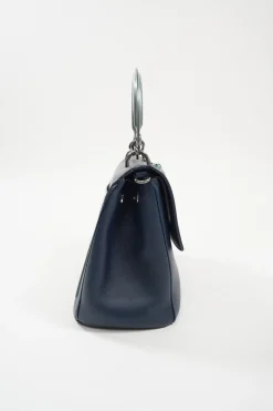 Metallic blue and navy leather mini Be Dior top handle bag with detachable shoulder strap