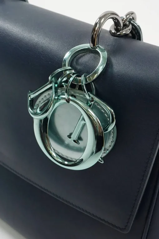 Metallic blue and navy leather mini Be Dior top handle bag with detachable shoulder strap