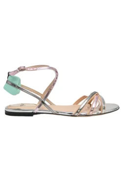 Metallic foiled lambskin Colibri criss-cross ankle strap sandals