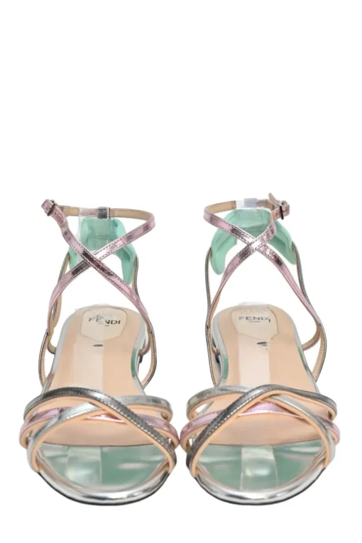 Metallic foiled lambskin Colibri criss-cross ankle strap sandals