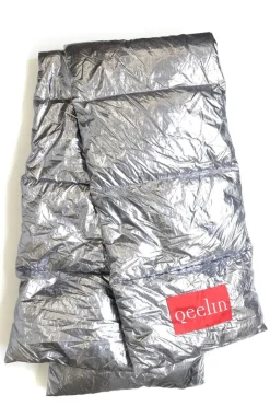 Metallic silver puffer scarf with carrying pouch