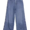 Mid-wash indigo cotton denim high-rise wide-leg jeans with logo-embroidered rear patch pocket