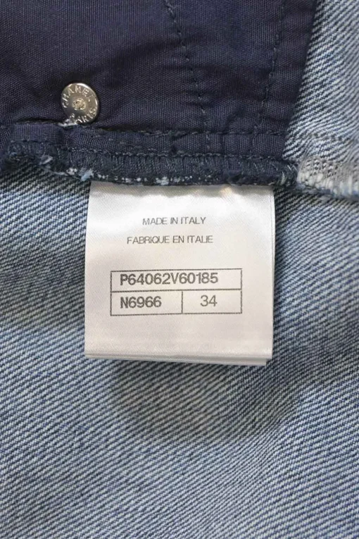 Mid-wash indigo cotton denim tuck-pleat high-rise straight leg jeans