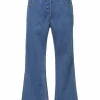 Mid-wash indigo cotton-blend denim high-rise Ellis cropped kick flare jeans