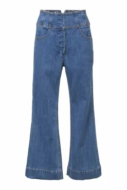 Mid-wash indigo cotton-blend denim high-rise Ellis cropped kick flare jeans