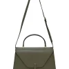 Military green Milepunte calfskin Iside top handle trapeze bag with detachable shoulder strap