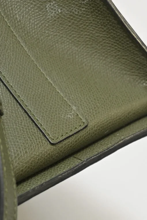 Military green Milepunte calfskin Iside top handle trapeze bag with detachable shoulder strap