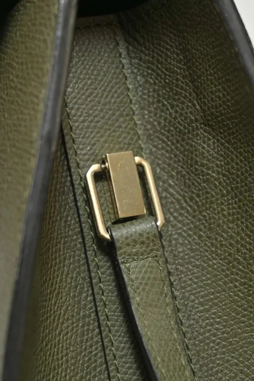 Military green Milepunte calfskin Iside top handle trapeze bag with detachable shoulder strap
