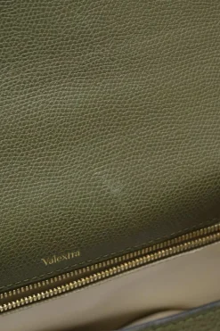 Military green Milepunte calfskin Iside top handle trapeze bag with detachable shoulder strap
