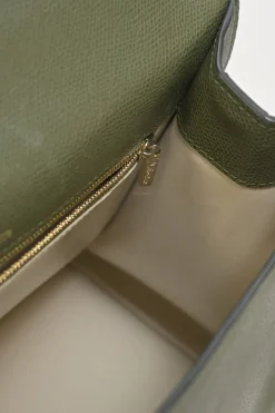 Military green Milepunte calfskin Iside top handle trapeze bag with detachable shoulder strap
