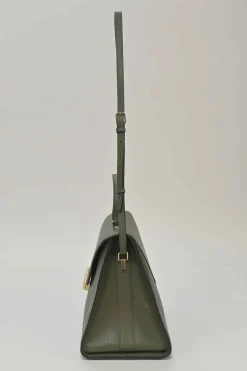 Military green Milepunte calfskin Iside top handle trapeze bag with detachable shoulder strap