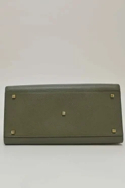Military green Milepunte calfskin Iside top handle trapeze bag with detachable shoulder strap