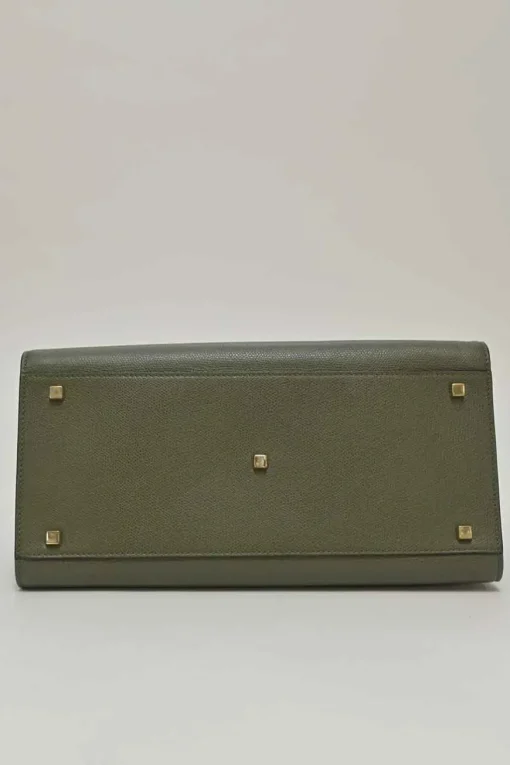 Military green Milepunte calfskin Iside top handle trapeze bag with detachable shoulder strap