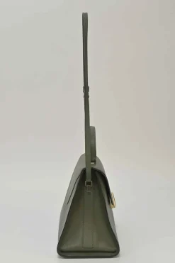 Military green Milepunte calfskin Iside top handle trapeze bag with detachable shoulder strap