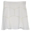 Milk acetate-blend pull-on ruffle mini skirt featuring eyelet motif