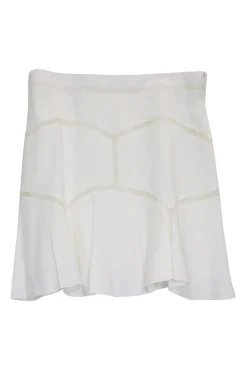Milk acetate-blend pull-on ruffle mini skirt featuring eyelet motif