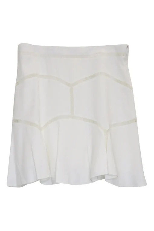 Milk acetate-blend pull-on ruffle mini skirt featuring eyelet motif
