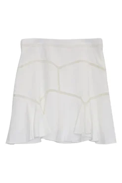 Milk acetate-blend pull-on ruffle mini skirt featuring eyelet motif
