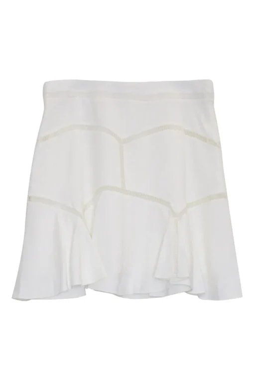 Milk acetate-blend pull-on ruffle mini skirt featuring eyelet motif