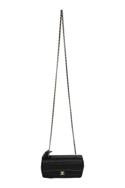 Mini Black Satin Camellia Chocolate Bar Shoulder Bag