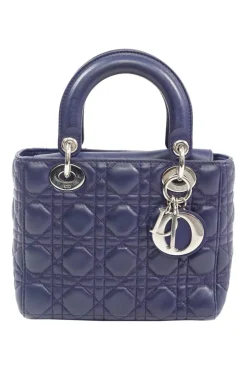 Mini Royal Blue Lady Dior Bag with detachable studded shoulder strap