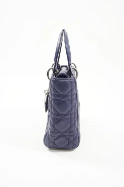 Mini Royal Blue Lady Dior Bag with detachable studded shoulder strap