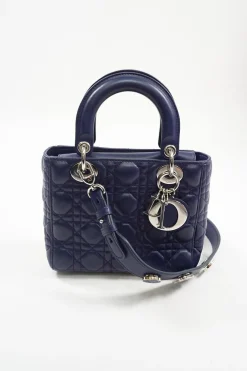 Mini Royal Blue Lady Dior Bag with detachable studded shoulder strap