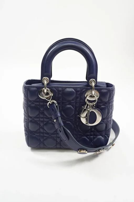 Mini Royal Blue Lady Dior Bag with detachable studded shoulder strap