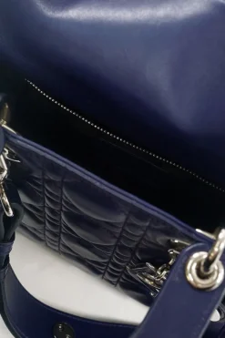Mini Royal Blue Lady Dior Bag with detachable studded shoulder strap