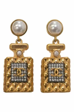 Mixed-metal bijoux fantasie Coco Mark perfume bottle novelty drop stud earrings
