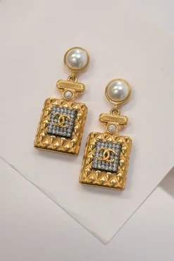 Mixed-metal bijoux fantasie Coco Mark perfume bottle novelty drop stud earrings