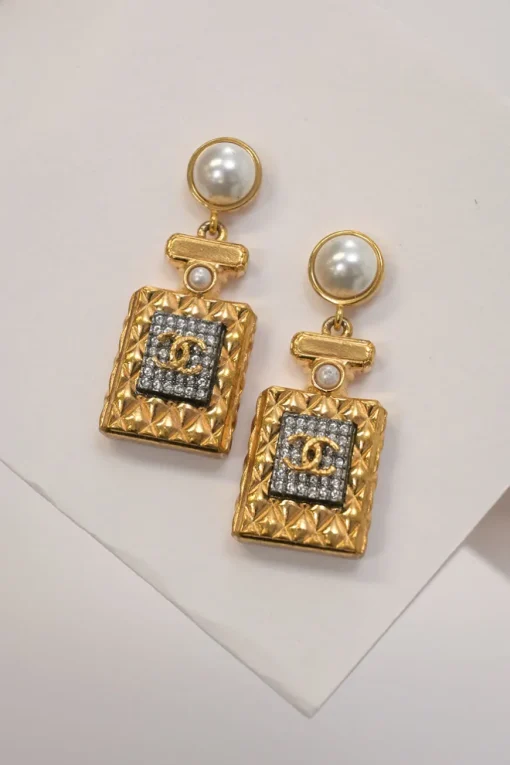 Mixed-metal bijoux fantasie Coco Mark perfume bottle novelty drop stud earrings