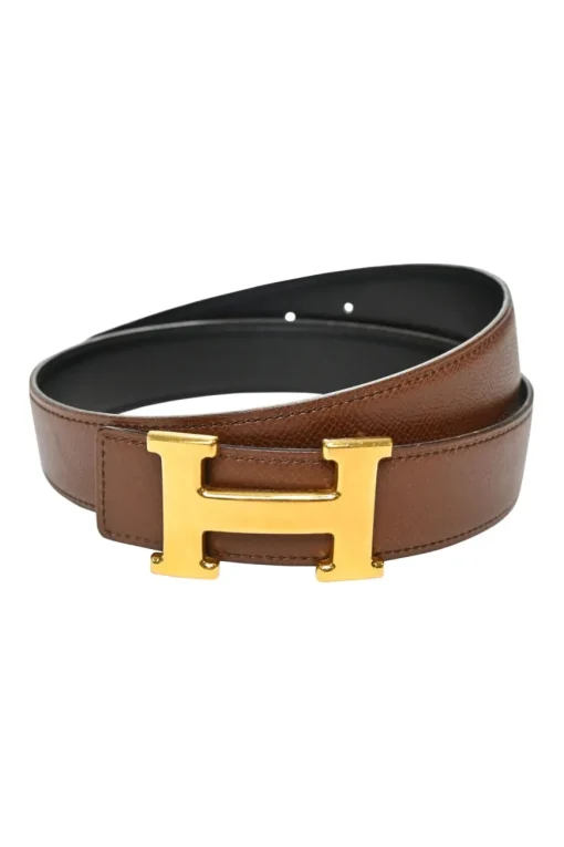 24mm Tan and black reversible Swift and Epsom calfskin mini Constance Martelee buckle belt