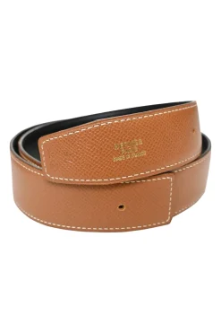 24mm Tan and black reversible Swift and Epsom calfskin mini Constance Martelee buckle belt