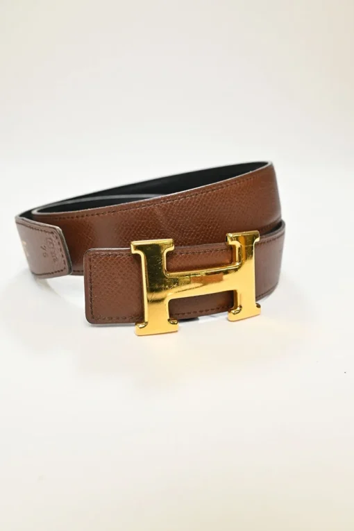 24mm Tan and black reversible Swift and Epsom calfskin mini Constance Martelee buckle belt