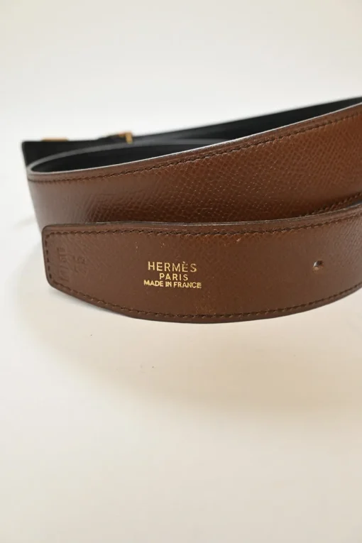 24mm Tan and black reversible Swift and Epsom calfskin mini Constance Martelee buckle belt