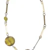 Moss green acrylic, horn and brass station necklace