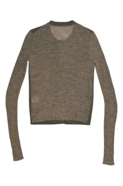 Moss green cashmere-blend button-front cardigan with contrasting marled heather sleeves and back panel