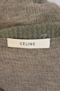 Moss green cashmere-blend button-front cardigan with contrasting marled heather sleeves and back panel