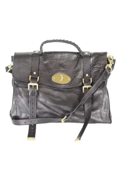 Mulberry black Alexa leather crossbody bag with golden hardware
