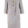 Multi cotton blend tweed sleeveless mini dress and cropped jacket set